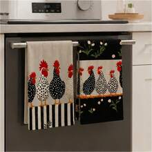 2pcs Vintage Chick Print Kitchen Towels, Farmhouse Style Animal Pattern Hand Towels, Absorbent Soft Dish Cloths, Kitchen Bathroom Home Decor, 4/6/8 Pack - Multicolor - View 3