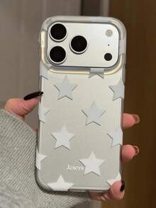 Minimalist White Star Pattern Silver Back Phone Case, Compatible With IPhone 17 Pro Max 17 Pro 17 16 Pro Max 16 Pro 16 15 Pro Max 15 Pro Max 15 Pro 15 14 Pro Max 14 Pro 14 13 Pro 15, Y2K Style Protective Cover - Star - View 6