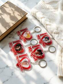 Custom Acrylic Keychain - "I Love You" Pink Heart Pendant, Personalized Acrylic Photo Keychain, Backpack Charm, Gift For Couples/Family/Friends - 5cm D Letter Keychain - View 4
