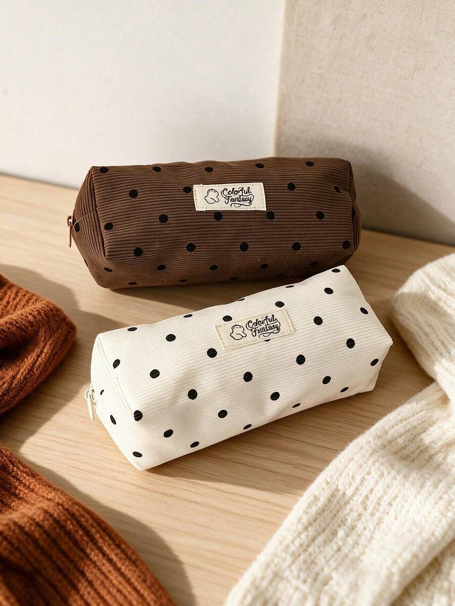 New Korean Style Polka Dot Pencil Case, Ins Large Capacity Student Stationery Storage Bag, Handheld Makeup Bag, Pencil Box Bag, Suitable For Desk Accessories, Applicable For Travel, Cosmetics, Stationery Storage, Compact And Portable Size, Meets Multi-Functional Storage, Durable Zipper Closure - Multicolor - View 1