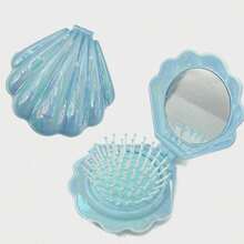3pcs/1pc Shell Air Cushion Scalp Massage Comb, Portable Shell Comb For Female Students, Foldable Comb, Multicolor With Built-In Mirror - Multicolor - View 7