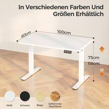 Devoko Height-Adjustable Electric Desk, Sit-Stand Desk With LED Control Panel, 2 Memory Heights, 73-118 Cm Height Adjustment, T-Steel Frame, 70 Kg Load Capacity, 100-180 Cm, Black/White/Beige/Rustic Wood - White - View 15