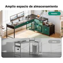Escritorio en Forma con CajóN Escritorio para Computadora con Tomas de Corriente Escritorios Reversible de Esquina para Escritorio de Oficina con Estante 120 * 50 * 77cm (Negro) - A - Ver 3