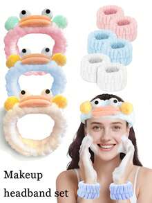 3pcs Funny Washable Headband Set, Absorbent Wristbands, Keep Clothes And Hair Dry, With Bowknot, Washable, Multi-Color Hair Clips, Elastic Hair Rings For Washing And Skincare, Suitable For Washing, Makeup, Spa, Home, Spa - Multicolor - View 1