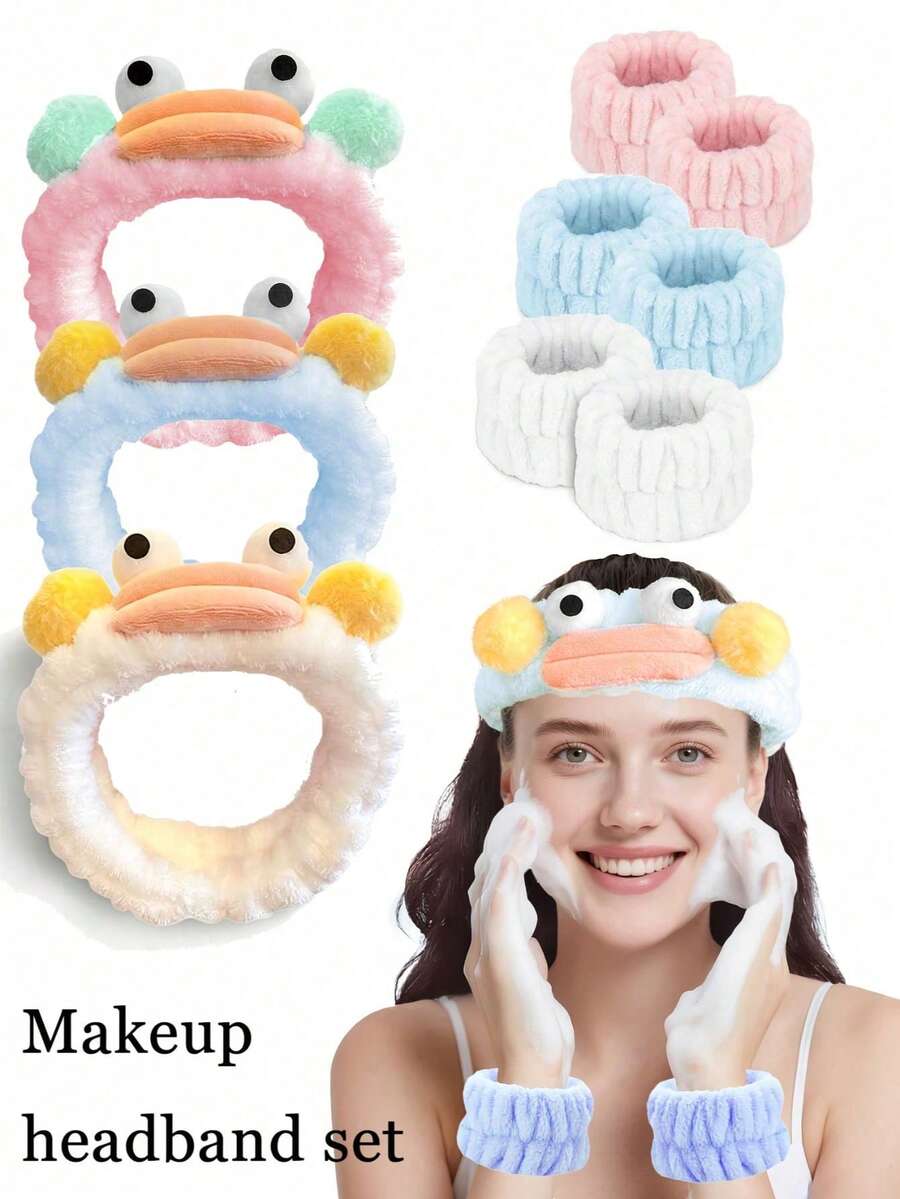 3pcs Funny Washable Headband Set, Absorbent Wristbands, Keep Clothes And Hair Dry, With Bowknot, Washable, Multi-Color Hair Clips, Elastic Hair Rings For Washing And Skincare, Suitable For Washing, Makeup, Spa, Home, Spa - Multicolor - View 1