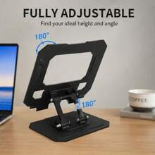 360° Rotating Practical Office Style Tablet Desktop Stand, Adjustable Height & Tilt, Anti-Scratch Silicone Pads, Stable Heavy Base Support, Suitable For Gaming, Video Conferencing, Online Classes - Black - View 3