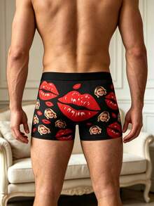 Men's Customized Blonde Woman Face & Red Lips Print Grey Polyester Boxer Briefs, Romantic Couple Gift & Daily Underwear - Multicolor - View 4