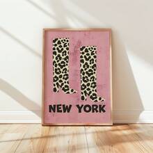 1pc Frameless Leopard Print Boots Cavas Poster New York Fashion Art Canvas Wall Decor, Fun Wall Art For Bedroom Living Room, Room Decor Bedroom, Prints For Wall, Posters, Vintage Decor & Best Gift Choice - Multi-color - View 2
