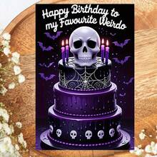 Gothic Style Birthday Card: Unique Gothic Theme Skull And Bat Design Single Birthday Card | Fun Romantic Birthday Card With Envelope - 4.33 Inches X 6.29 Inches, Perfect For Friends, Family And Loved Ones - Birthday Party Decoration - Sets - View 9