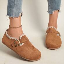 Lace Trim Buckle Slip On Loafers For Women Casual Flat Daily Walking Summer Shoes - Brown - View 4