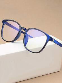 1pc Women's Royal Blue Eyeglass Frame, Classic Retro Rectangular Non-Prescription Glasses, Transparent Zero-Degree Lenses, Lightweight And Comfortable, Suitable For Daily Commute And Office Wear - Blue Transparent - View 4