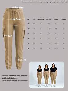 Fashion Solid Color Casual Loose Drawstring Waist Cargo Pants Spring - Khaki - View 5