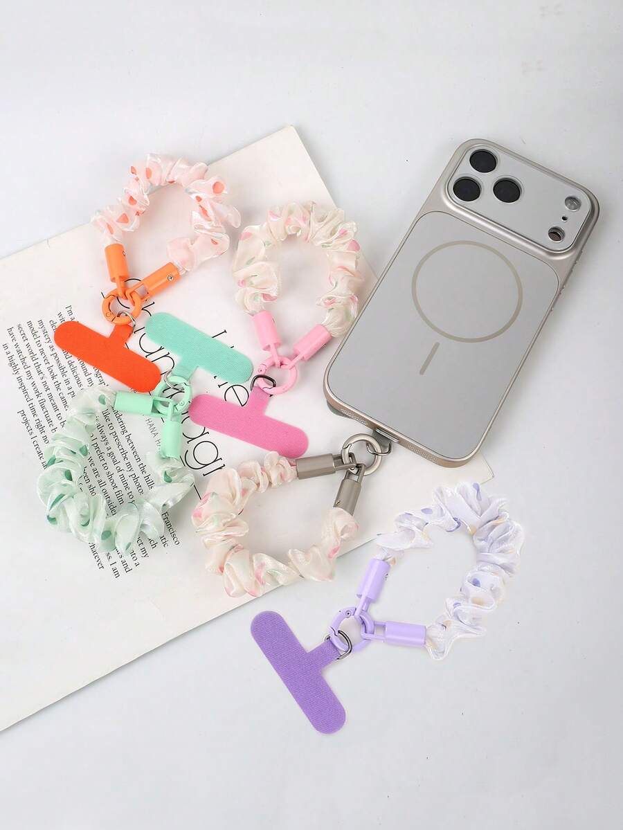 1pc New Polka Dot Fabric Pleated Short Phone Lanyard With Metal Buckle Wrist Strap, Universal Camera Phone Key Chain Anti-Loss Anti-Drop Wrist Chain Phone Accessory - Multicolor - View 1