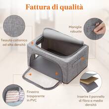Lifewit Juego de 3 Cajas Rígidas para Armario con Cremallera, Organizador de Armario con Marco Metálico Plegable, Contenedores Apilables para Ropa, Edredones, Colchas, Gris, 75L FU0K - 6 - Ver 3
