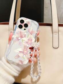 1 buah Casing Ponsel Cream Dopamine Bergelombang Ruffle Lembut Tekstur TPU Kreatif dengan Pola Kelopak Bunga yang Dipersonalisasi DIY dengan Tali Pergelangan Tangan Manik-manik Kupu-kupu, Kompatibel dengan Galaxy S21 S22 S23 S24 S25 S26/Honor/ dan Model Lainnya - Clear - View 5