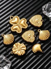 5 Buah Liontin Gantung Bentuk Hati, Semanggi, Bunga, dan Cangkang Berukir dari Baja Tahan Karat Berlapis Emas 18K untuk Perlengkapan Pembuatan Kalung, Gelang, dan Perhiasan DIY - liontin - View 6