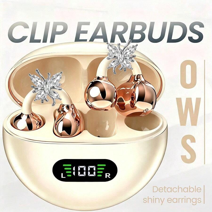 2026 NEW Style Wireless Open-Ear Headphones, New OWS Clip-On Earphones, Butterfly Earring Bluetooth 6.0 Headphones, Wireless Earphones, Clip-On Earphones, Holiday Gift For Girls & Women, Sports Earphones, Travel Wireless Earphones, Stereo Headphones, Fashion Aesthetic, For Valentine's Day Gift