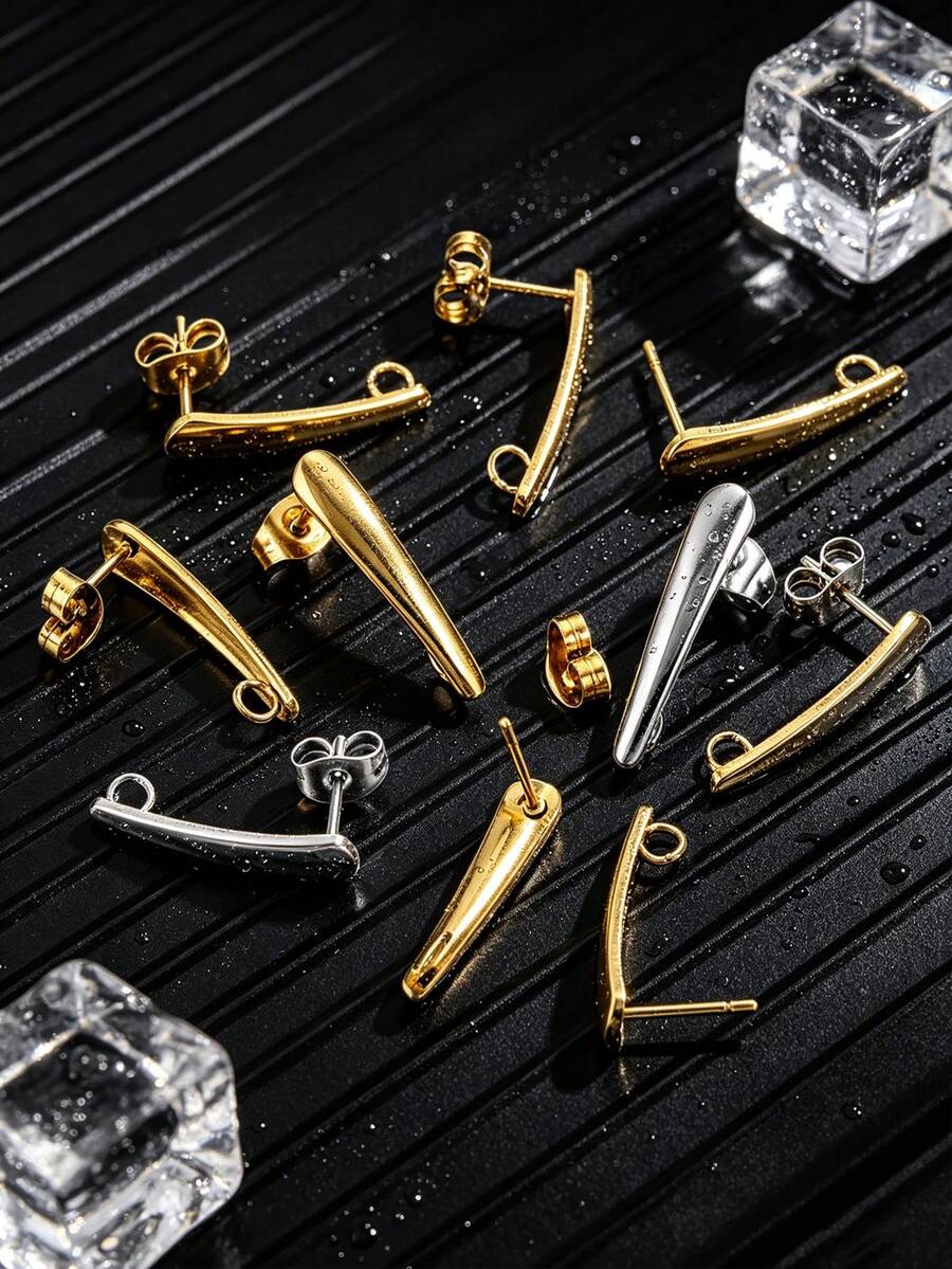 10件組不鏽鋼18K鍍金極簡長水滴橢圓耳釘,幾何耳環,DIY珠寶手工製作,女性日常配戴 - 彩色 - 查看 1