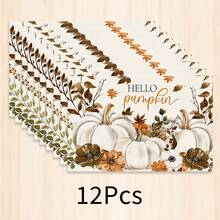 1件裝秋季南瓜與楓葉植物印花仿亞麻餐墊，Hello Pumpkin 長方形碗盤墊，適用於居家廚房、餐廳、感恩節派對與豐收季節餐桌裝飾 - 彩色 - 查看 13