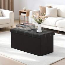 LOVEWE Foldable Double-Stitched Leather Storage Stool, Space-Saving, High Load-Bearing, Storage Bench For Sofa / Shoe Changing / Home Furniture - Black 76*38*38cm - View 6