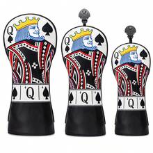 1PC Spade Q Card Printed Golf Club Head Covers, PU Material With Soft Inner Lining, Compatible With Driver, Fairway Wood & Hybrid Clubs, Stylish Wear-Resistant Unisex Golf Accessories, All-Around Protection For Golf Clubs - Multicolor - View 1
