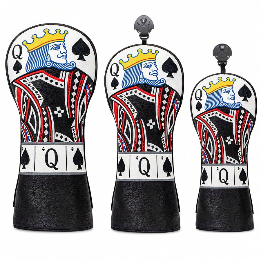 1PC Spade Q Card Printed Golf Club Head Covers, PU Material With Soft Inner Lining, Compatible With Driver, Fairway Wood & Hybrid Clubs, Stylish Wear-Resistant Unisex Golf Accessories, All-Around Protection For Golf Clubs - Multicolor - View 1