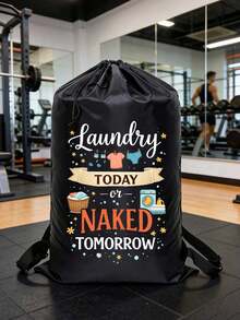 Extra Large Capacity Laundry Bag With Shoulder Strap And Durable Drawstring, Printed With Laundry-Related Patterns, Multi-Purpose Rectangular Woven Laundry Bag, Suitable For Home And Travel Storage, Portable Travel Storage Bag, Durable Drawstring, Home Canvas Storage Bag, Ideal For Travel/Dorm, Essential For Back To School/Graduation Season - Multicolor - View 7