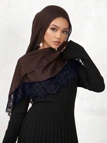Romantic Lace Patchwork Modal Muslim Hijab, Elegant Muslim Hijab With Lace Arabic Abaya Hijab - Multicolor - View 6