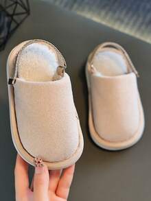 Children's Slippers Autumn Winter With Back Strap And Hook And Loop Indoor Home Fuzzy Bedroom Slippers Simple Fashion - Beige - View 5