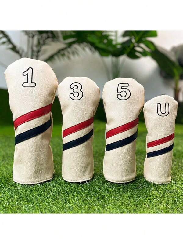1PC Striped Number Embroidered Golf Club Head Covers, PU Material With Soft Inner Lining, Compatible With Driver, Fairway Wood & Hybrid Clubs, Stylish Wear-Resistant Unisex Golf Accessories, All-Around Protection For Golf Clubs