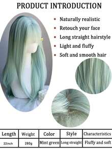 Halloween Blue Long Straight Wig, Synthetic Fiber, Middle Part Lace Front Wig, Cosplay Party, Daily Lolita Fashion Hair Accessory - Multicolor - View 6