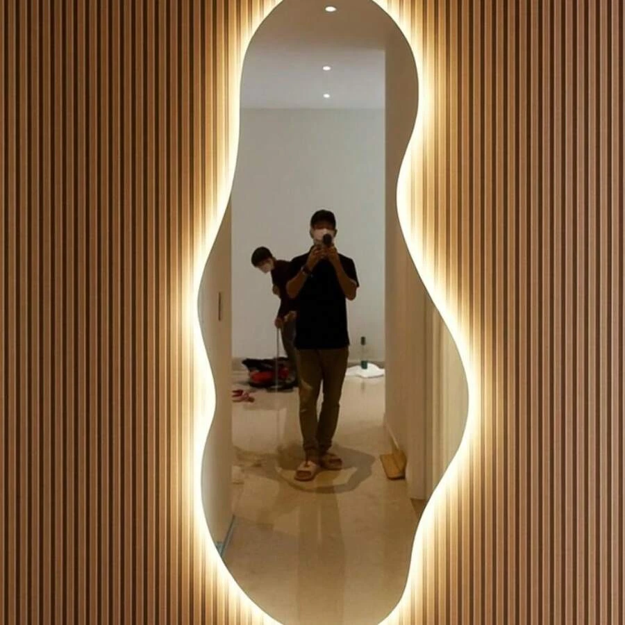 Espelho Grande Corpo Inteiro Com led Espelho Para Sala Quarto Espelho Organico - FONTE-QUENTE - Visão 1