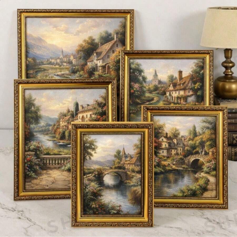 壓紋巴洛克風金色相框，精緻 2D 木製金色表面，復古古董風，多種尺寸，經典居家裝飾，適合藝廊牆、客廳、臥室，耐用且易於掛置，完美禮物
