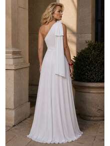 Long Party Dress With Lace, Lined Cups, Comfortable, Elegant, Simple - White - View 4