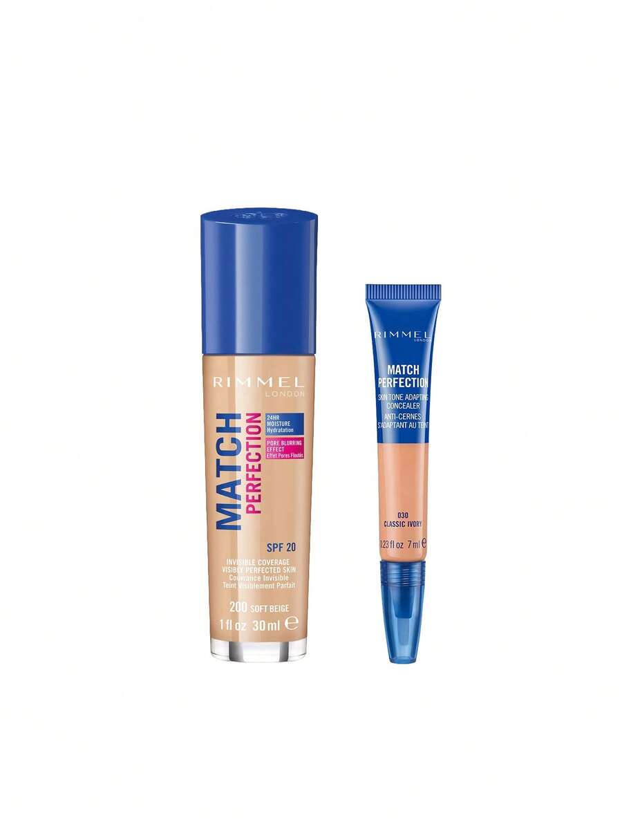 Rimmel [Bundle] Match Perfection Foundation Soft Beige 200 Warm 30 Ml + Liquid Concealer 030 Classic Ivory 7 Ml - 200 Soft Beige Warm+030 Classic Ivory - View 1