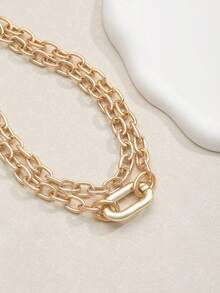 1pc Exaggerated Metal Style O-Shaped Chain Layered Necklace, Women's Hip Hop Punk Neck Jewelry, Suitable For Street Party, Music Festival, Date, Outing, Vacation, Daily Wear, Versatile Choker - Gold - View 5