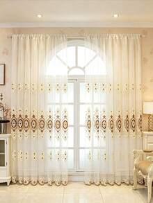 1pc Rod Pocket Nordic Luxury Style High-End Embroidered Jacquard Sheer Curtain, Suitable For Living Room, Dining Room, Bedroom Floor-To-Ceiling Windows - Multicolor - View 6