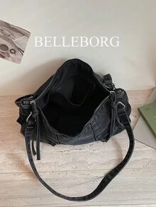 1pc Lightweight Minimalist Canvas Denim Versatile Women's Shoulder Underarm Bag - Black - View 11