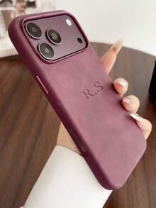 [Customized] Personalized Customized Letters Name Simple Little Sheepskin Pattern Faux Leather Phone Case Compatible With IPhone 17 Pro Max 17 16 15 14 13 Pro Max Shockproof Protective Cover - Red - View 8