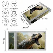 1pc Cool Dinosaur Print Trifold Wallet, With Multiple Card Slots, Zipper Coin Pocket, Durable Canvas, Perfect For Birthday, Holiday, Christmas And Valentine's Day Gifts - Multicolor - View 5