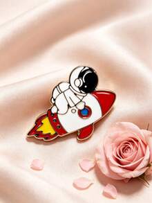 1pc Astronaut Rocket Lapel Pin, Cute Cartoon Galaxy Unisex Badge, Backpack Jacket Hat Decoration, Street Style Accessory - Astronaut Type a - View 12