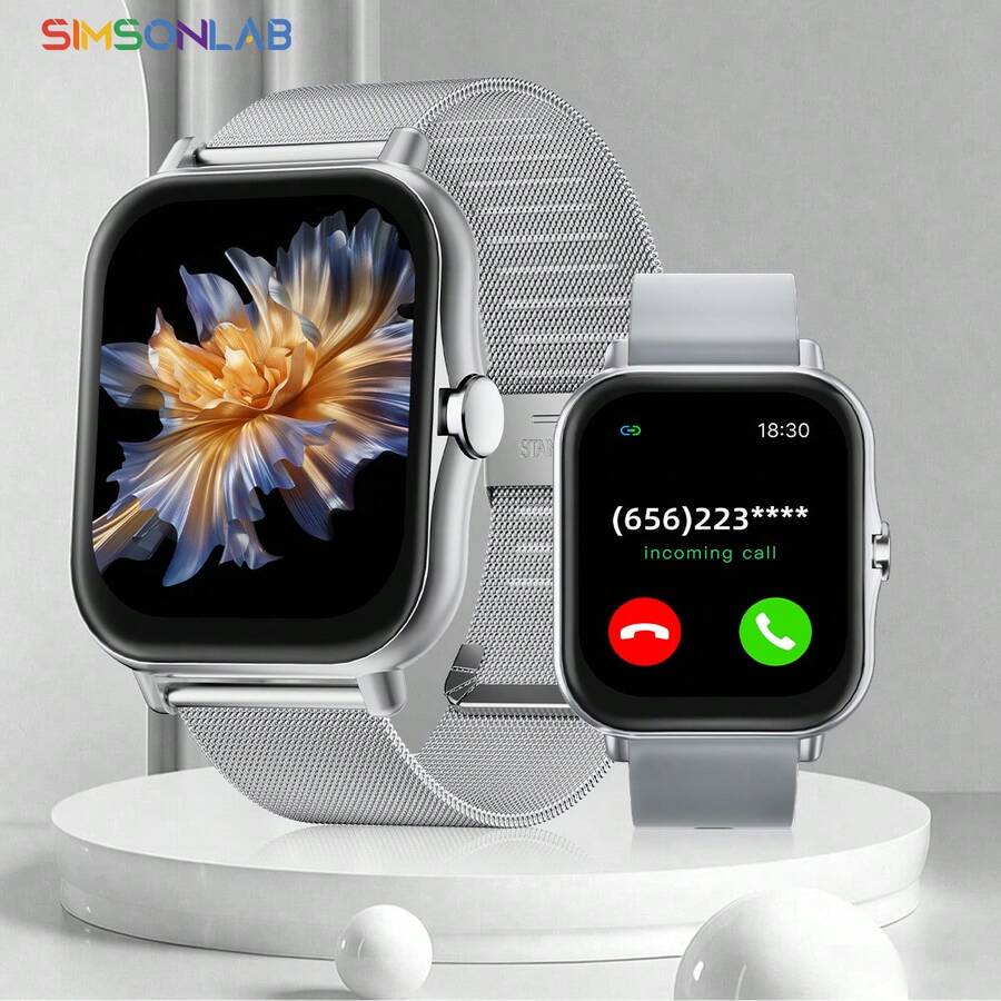SIMSONLAB Jam Tangan Pintar Layar Sentuh Penuh HD 1,83 Inci, Unisex, Tali Baja, Pedometer, Kalkulator Kalori, Berbagai Mode Olahraga, Notifikasi Pesan dan Panggilan, Jam Tangan Pintar Olahraga Multifungsi, Kompatibel dengan Android/IOS - MultiWarna - View 1