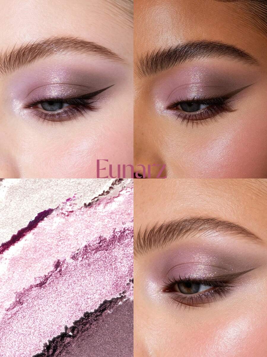 Eunarz 4色眼影盤 1入 啞光與閃粉長效口袋眼影彩妝盤 美妝臉彩 化妝品 女士女孩適用 適合春夏 Y2K 華麗時尚風格 生日、母親節禮物、電音派對