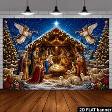 A 2d Flag Christmas Birthday Theme Banner Background, Decorated With Angel Trumpets Christmas Tree Sheep Gift Box And Other Classic Christmas Designs, Very Suitable For Banner Backgrounds Of Various Festivals. - 1 - View 4