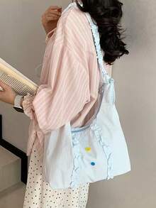 開學季甜美大容量極簡鈕扣裝飾女款單肩斜挎包，小眾時尚百搭設計，可愛甜美女孩風 - 淺藍色 - 查看 4