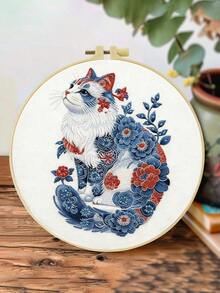 1件 20*20cm/7.9*7.9in 狐狸/貓咪刺繡套件,DIY手工刺繡套裝,適合成人初學者,居家禮物,女性縫紉禮物,含使用說明書、印花布料、刺繡框、針與線 - A - 查看 7