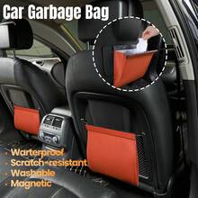 1/2PCS Kantong Sampah Mobil PU, Kantong Sampah Gantung Magnetik untuk Sandaran Kursi, Kantong Sampah Gantung Tahan Air, Tempat Sampah Lipat untuk Berkemah, Mengemudi Sendiri, Bepergian, Aksesori Mobil - MultiWarna - View 2