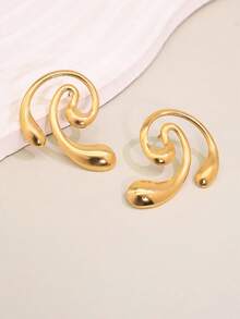 1 Pair Minimalist Matte Geometric Earrings For Women, High-End Commuter Cold Style Artistic Curved Studs - Spiral - View 4