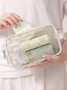 Multifunctional Toiletry Bag, Transparent PVC Makeup Bag, Portable Large Capacity Travel Transparent Makeup Bag, Zippered Makeup Box, Makeup Beauty Storage Bag, Handheld Toiletry Bag, Beach Bag, Makeup Brush Storage Bag, Towel Storage Bag, Beach Accessories, Home Decor Essential, Bohemian Style, Suitable For Holiday Beach Use, Bathroom Storage, Bedroom Storage - Ocean World - View 3