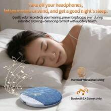 超薄助眠音箱，配备蓝牙5.4无线耳机、HiFi立体声骨传导技术，卧室床头放松白噪音蓝牙音箱，带30/60/90分钟定时器，适合侧睡者和浅睡眠者。 - 查看 6